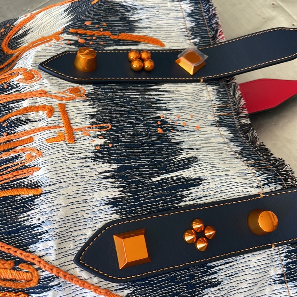 Christian louboutin frangibus tote large denim orange kansai beach bag shopper - Picture 8 of 15